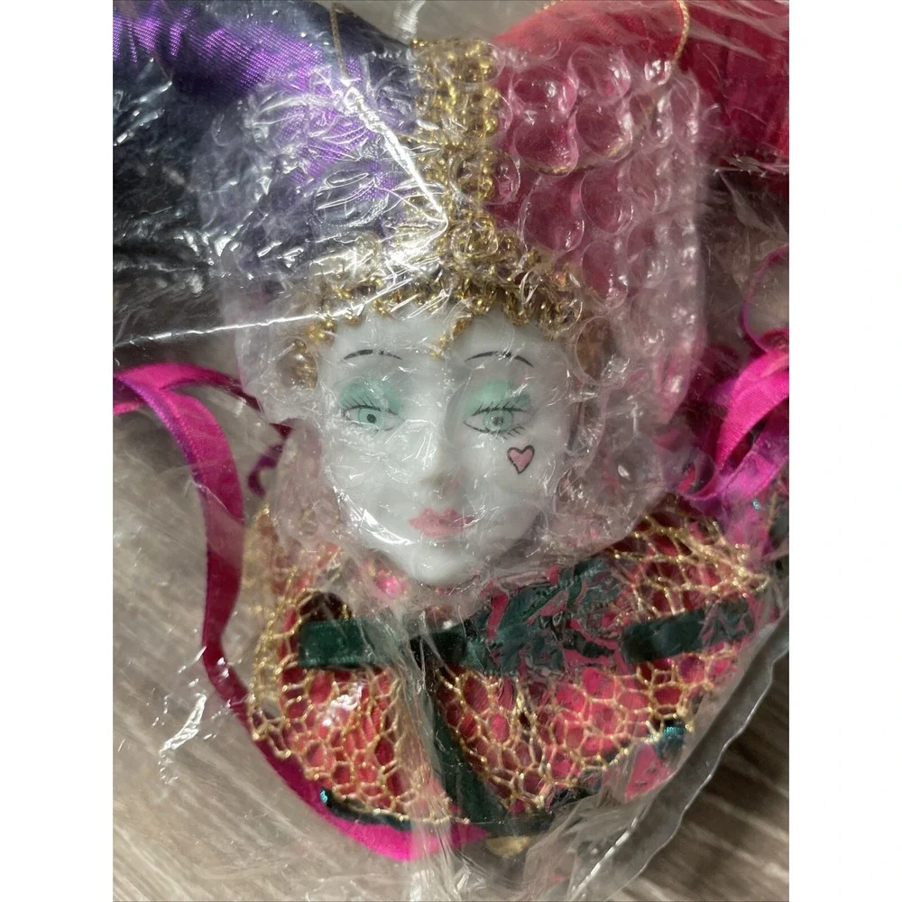 Court Jester/Harlequin Head Ceramic Christmas Ornament Hat Bell 8